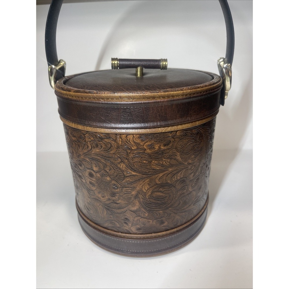 Ice Bucket Floral Decorated Faux Leather Decor Kitchen Insulated